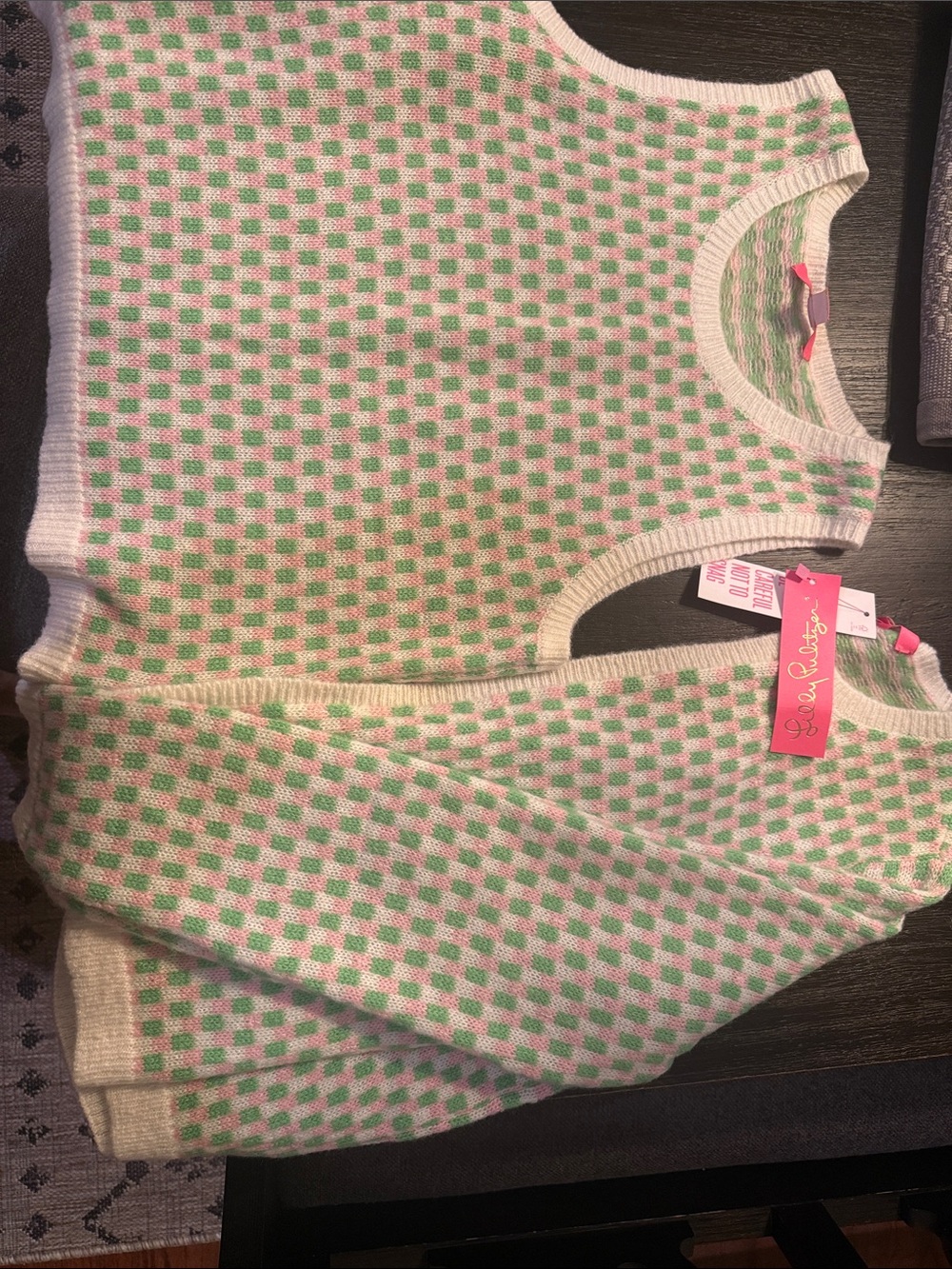 Lilly Pulitzer Pink and Green Check Knit Sweater